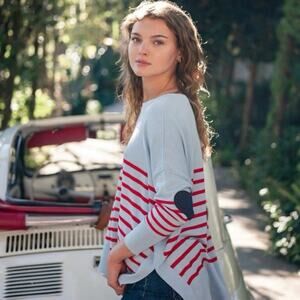 MERSEA Tide Blue /  Cherry Red Amour Sweater With Heart Patch One Size